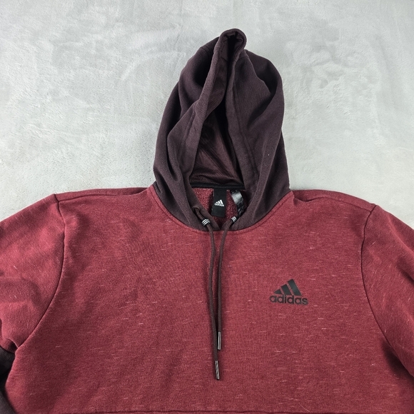 Adidas Mens Pullover Hoodie Pocket Long Sleeve Drawstring Sz Lg Maroon - Picture 3 of 8